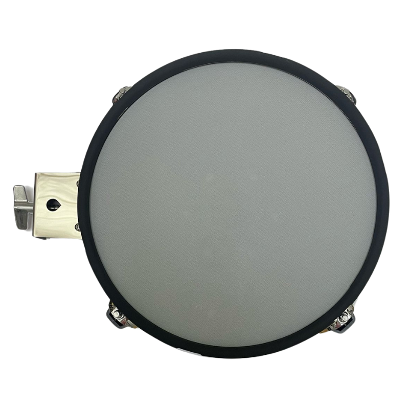 Round metallic object with a reflective surface on a white background