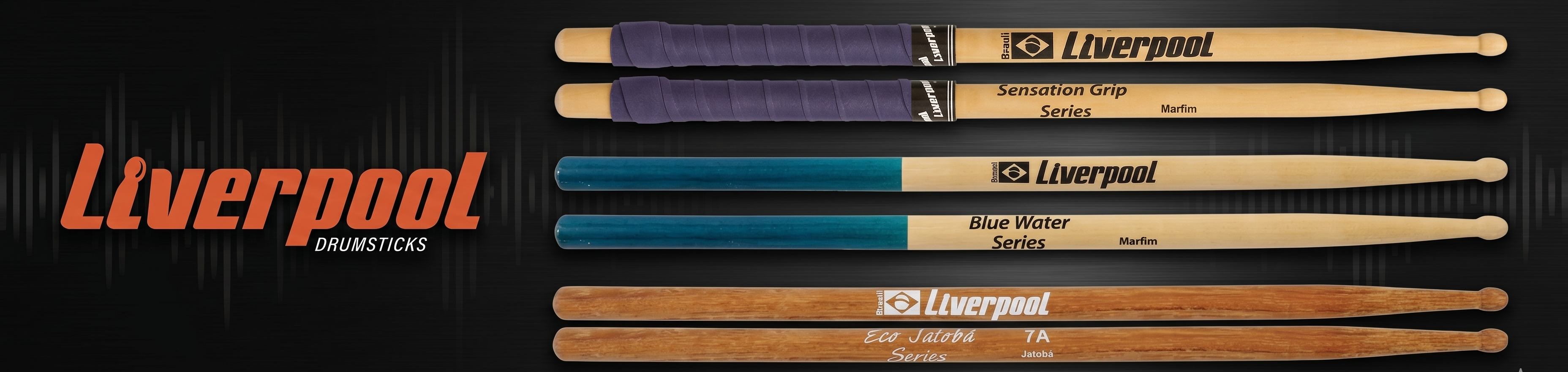 Set of Liverpool drumsticks with different colors on a black background