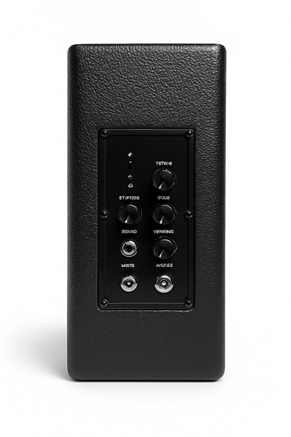 Black electronic device with control panel on a white background