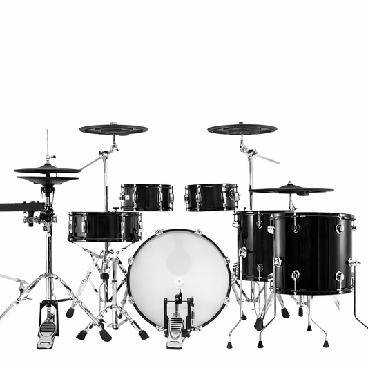Black drum set on a white background