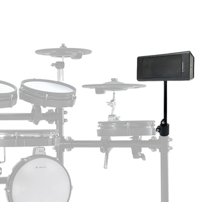 Electronic drum set with a speaker attached on a white background
