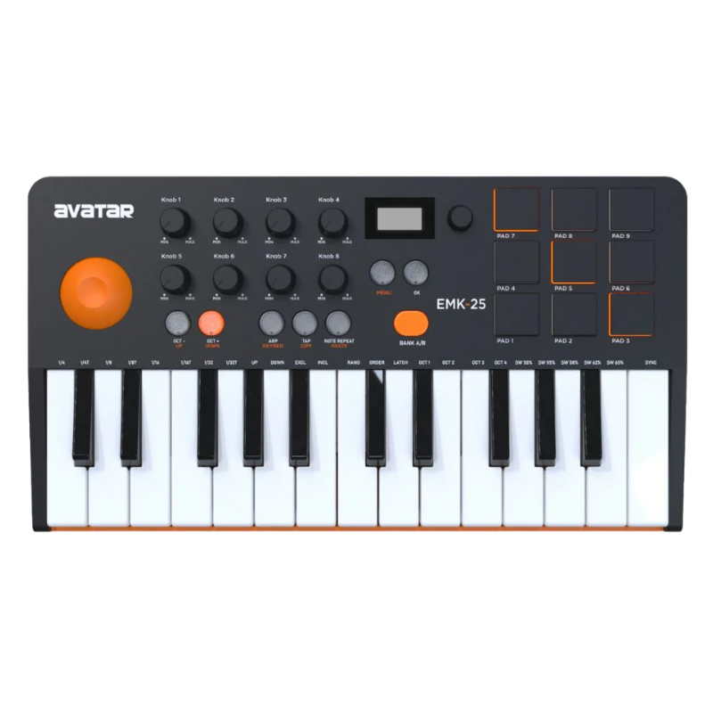 Mini keyboard with Avatar branding on a white background