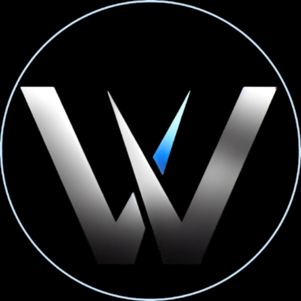 Logo with a stylized 'W' design on a black background