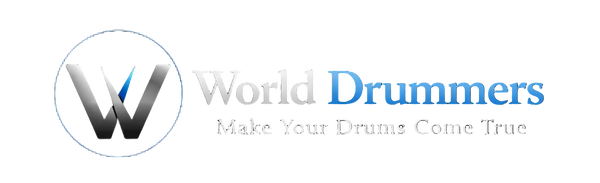 Logo of World Drummers with a stylized 'W' and text on a white background